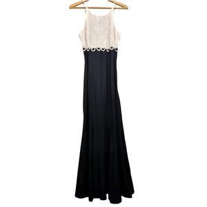 Vtg 90s Jessica McClintock White Black High Neck Prom‎ Long Sleeveless Dress 7/8